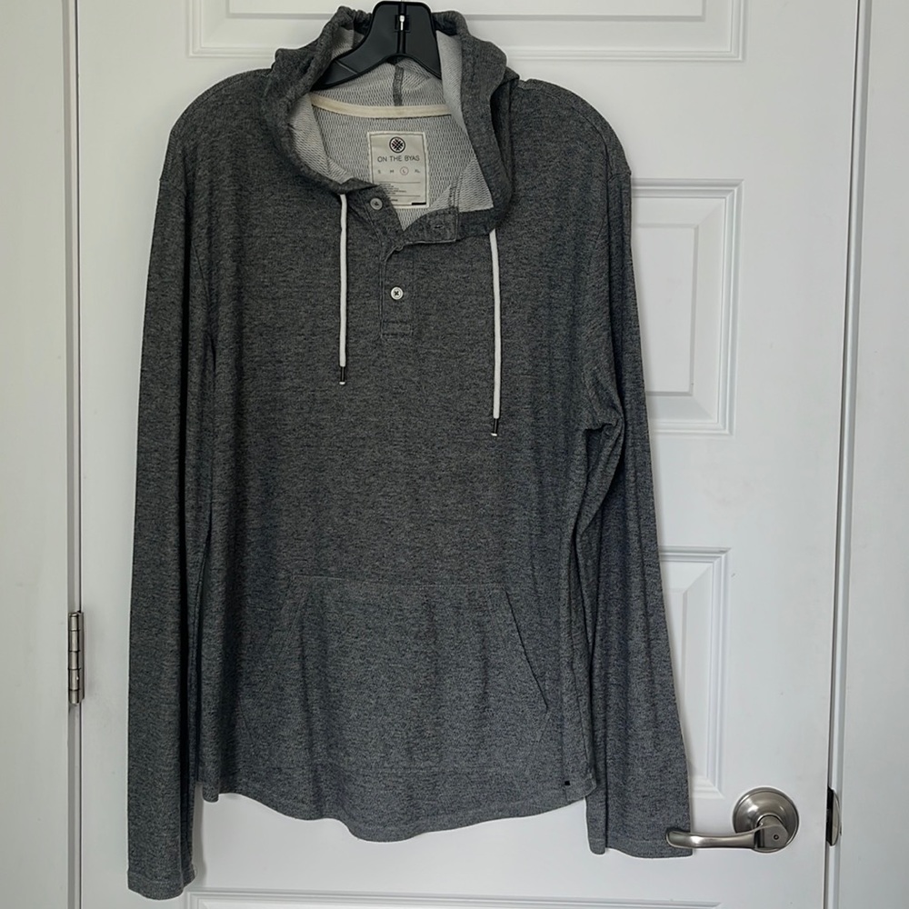 On The Byas Men’s long sleeve drawstring lightweight 3 button hoodie